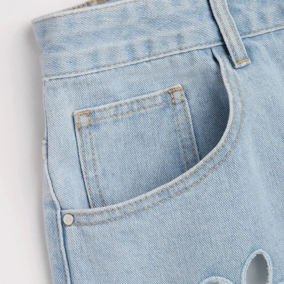 Cider Light Blue Floral Cutout Wide Leg Jeans - Picture 6 of 8